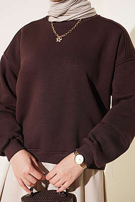 Üç İplik Şardonlu Sweatshirt Kahve - Tunik