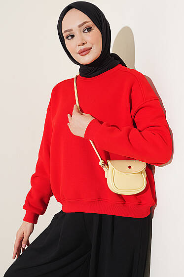 Üç İplik Şardonlu Sweatshirt Kırmızı - Tunik