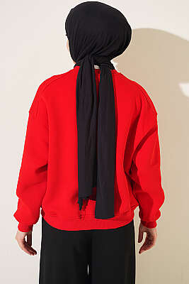 Üç İplik Şardonlu Sweatshirt Kırmızı - Tunik