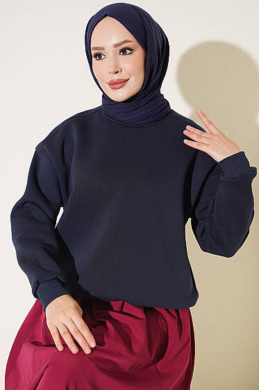 Üç İplik Şardonlu Sweatshirt Lacivert - Tunik
