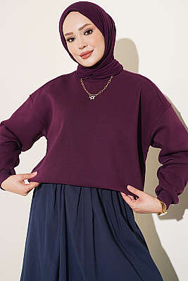 Üç İplik Şardonlu Sweatshirt Mürdüm - DESTİNA