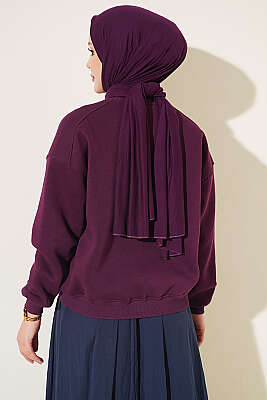 Üç İplik Şardonlu Sweatshirt Mürdüm - Tunik