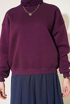 Üç İplik Şardonlu Sweatshirt Mürdüm - Tunik