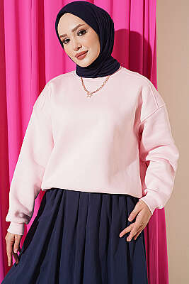 Üç İplik Şardonlu Sweatshirt Pembe - DESTİNA