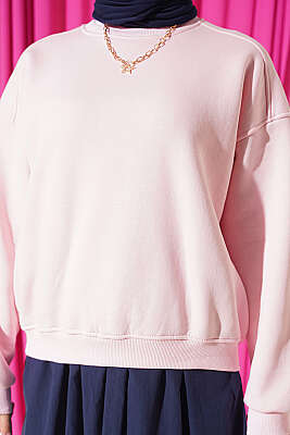 Üç İplik Şardonlu Sweatshirt Pembe - Tunik