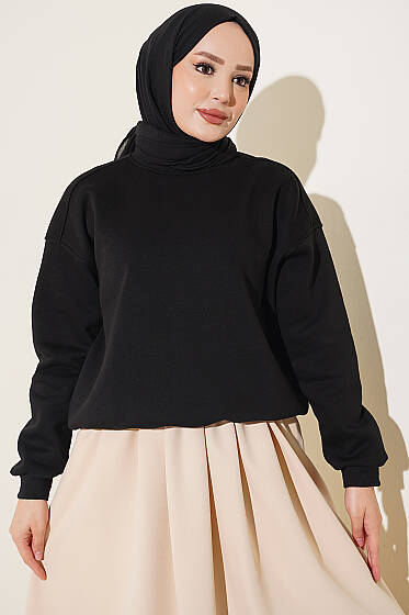 Üç İplik Şardonlu Sweatshirt Siyah - Tunik
