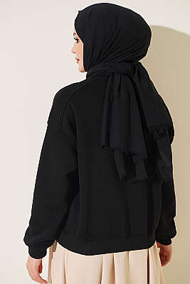 Üç İplik Şardonlu Sweatshirt Siyah - Tunik
