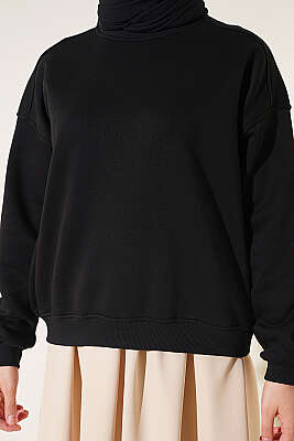 Üç İplik Şardonlu Sweatshirt Siyah - Tunik