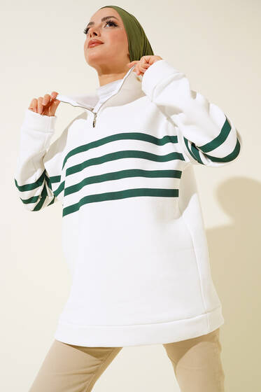 Üç İplik Yakası Fermuarlı Tunik Zümrüt - Tunik