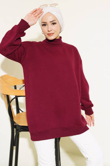 Üç İplik Yarım Balıkçı Yaka Tunik Bordo - Tunik