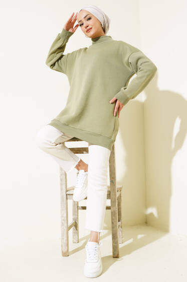 Üç İplik Yarım Balıkçı Yaka Tunik Çağla Yeşili - Tunik
