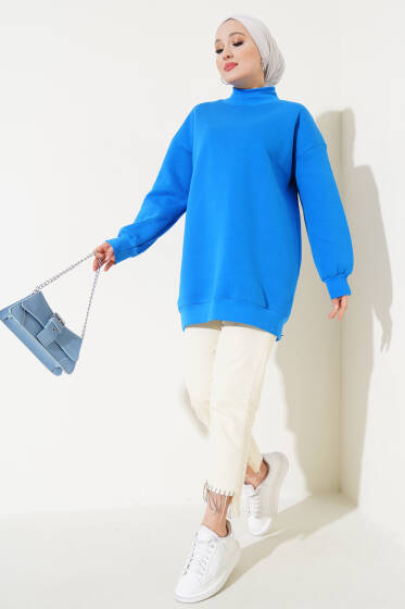 Üç İplik Yarım Balıkçı Yaka Tunik Mavi - Tunik