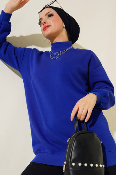 Üç İplik Yarım Balıkçı Yaka Tunik Saks - Tunik