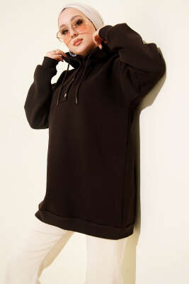 Üç İplik Yarım Çıtçıtlı Sweatshirt Acı Kahve - TEGOE