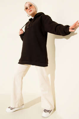 Üç İplik Yarım Çıtçıtlı Sweatshirt Acı Kahve - Tunik