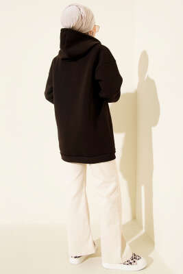 Üç İplik Yarım Çıtçıtlı Sweatshirt Acı Kahve - Tunik