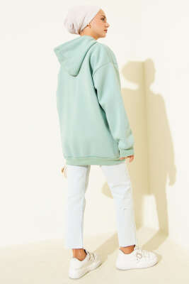 Üç İplik Yarım Çıtçıtlı Sweatshirt Çağla Yeşili - Tunik