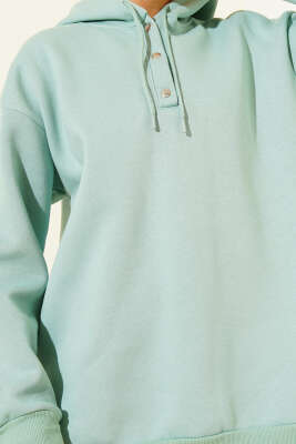 Üç İplik Yarım Çıtçıtlı Sweatshirt Çağla Yeşili - Tunik