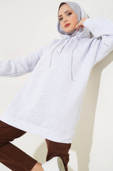 Üç İplik Yarım Çıtçıtlı Sweatshirt Gri - Tunik