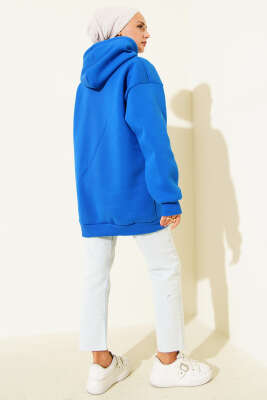 Üç İplik Yarım Çıtçıtlı Sweatshirt Saks - Tunik
