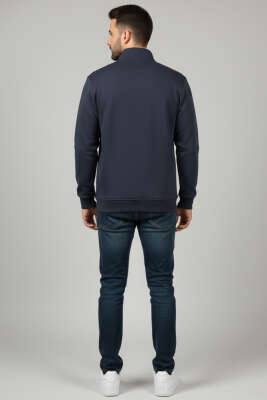 Üç İplik Yarım Fermuar Erkek Sweatshirt Füme - Erkek Sweatshirt