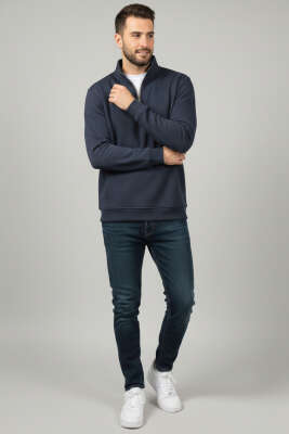 Üç İplik Yarım Fermuar Erkek Sweatshirt Füme - Erkek Sweatshirt