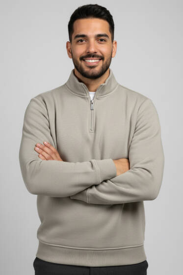 Üç İplik Yarım Fermuar Erkek Sweatshirt Su Yeşili - Erkek Sweatshirt