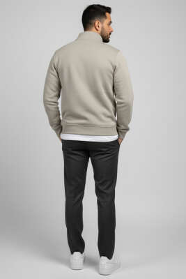 Üç İplik Yarım Fermuar Erkek Sweatshirt Su Yeşili - Erkek Sweatshirt