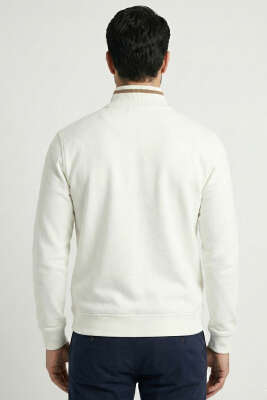 Üç İplik Yarım Fermuarlı Erkek Sweatshirt Ekru - Erkek Sweatshirt
