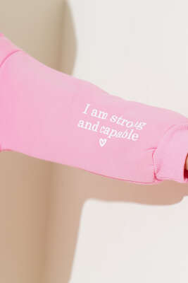 Üç İplik Yazı Detaylı Sweatshirt Pembe - Kadın Giyim Modelleri