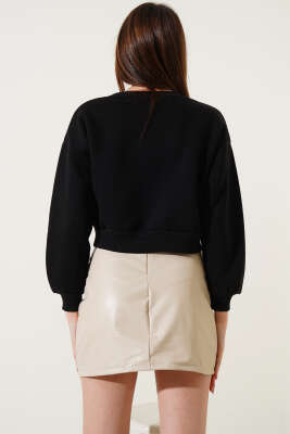 Üç İplik Yazı Detaylı Sweatshirt Siyah - Kadın Giyim Modelleri