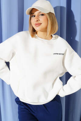 Üç İplik Yıldız Parçalı Sweatshirt Beyaz - ADYES