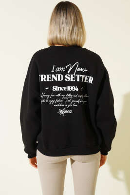 Üç İplik Yıldız Parçalı Sweatshirt Siyah - Kadın Giyim Modelleri