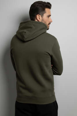 Üç İplikli Kapüşonlu Erkek Sweatshirt Haki - Erkek Sweatshirt