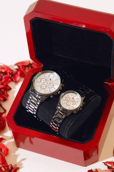 Üç Kadran Metal Kordon Sevgili Çift Kol Saati Siyah - Saat