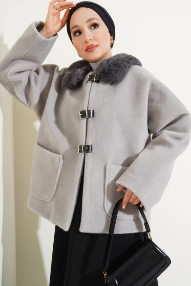 Üç Kemer Bağlamalı Ceket Gri - Ceket