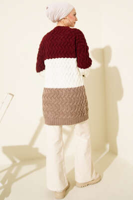 Üç Renkli Örgülü Triko Tunik Bordo - Günün Seçilenleri