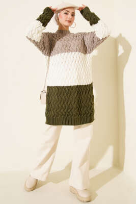 Üç Renkli Örgülü Triko Tunik Bronz - Günün Seçilenleri