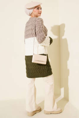 Üç Renkli Örgülü Triko Tunik Bronz - Tunik