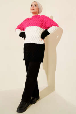 Üç Renkli Örgülü Triko Tunik Fuşya - Günün Seçilenleri