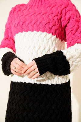 Üç Renkli Örgülü Triko Tunik Fuşya - Günün Seçilenleri