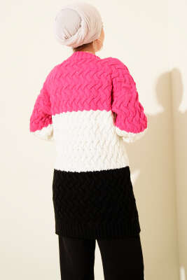 Üç Renkli Örgülü Triko Tunik Fuşya - Tunik