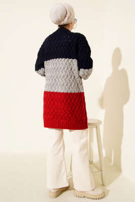 Üç Renkli Örgülü Triko Tunik Lacivert - Tunik