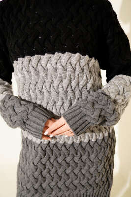 Üç Renkli Örgülü Triko Tunik Siyah - Günün Seçilenleri