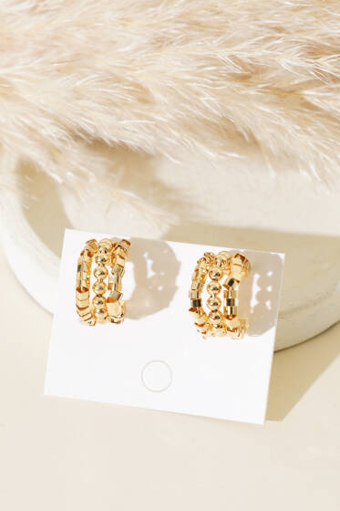 Üç Sıralı Küpe Gold - Küpe