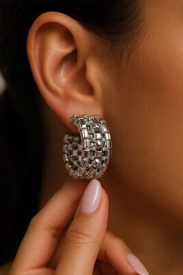 Üç Sıralı Küpe Gümüş - İNCİ BİJÜTERİ