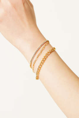 Üç Sıralı Su Yolu ve Ataç Zincir Bileklik Gold - KONYALI BİJUTERİ