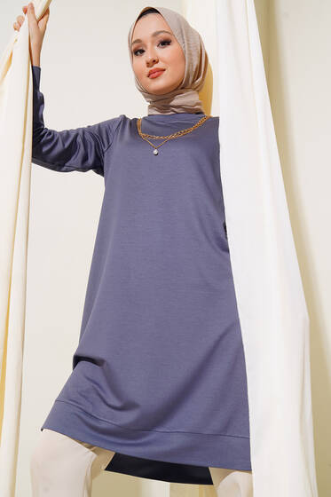 Üç Zincir Kolyeli Uzun Tunik Gri - Tunik