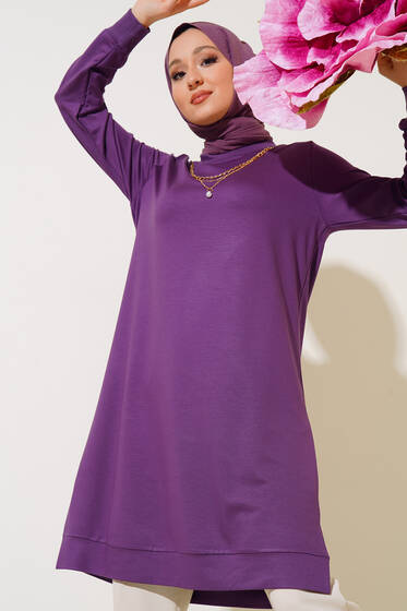 Üç Zincir Kolyeli Uzun Tunik Lila - Tunik