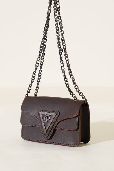 Üçgen Armalı Zincir Askılı Çanta Acı Kahve - Kol Çantası